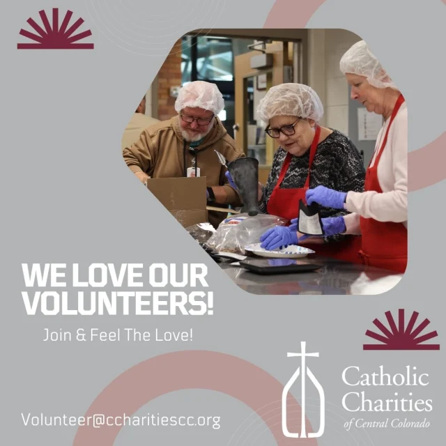 To all of the volunteer at Catholic Charities of Central Colorado—thank you.

Your compassion, generosity, and willingness to serve make a lasting difference in the lives of those who turn to us for support. Whether you’re helping provide meals, welcoming families, offering guidance, or simply showing kindness to someone facing a difficult season, your presence brings comfort, dignity, and hope to our community every single day.

Because of you, lives are impacted in meaningful ways, and people are reminded they are not alone. We are deeply grateful for the time, heart, and care you give so selflessly. ❤️

#CCharitiesCC #Volunteer